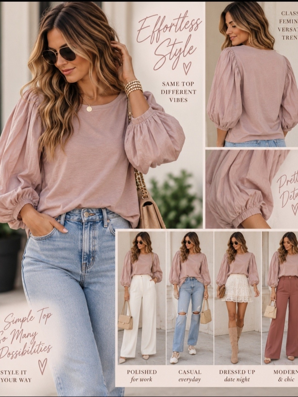 Women’s Puff Sleeve Top in Mauve — Effortless Everyday Style
